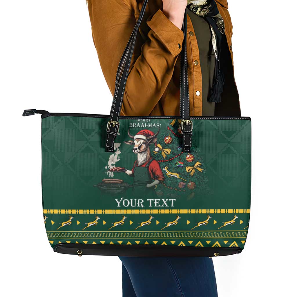 Personalised South Africa Christmas Leather Tote Bag Bokke Merry Braai-mas LT7