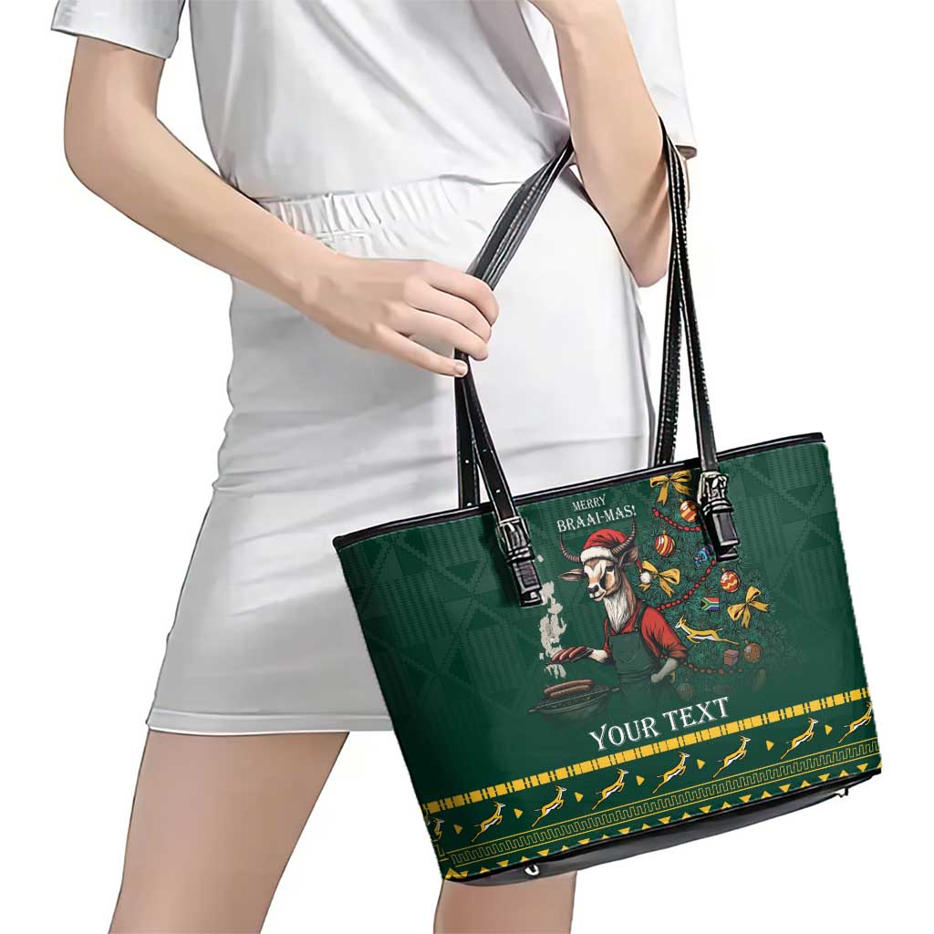 Personalised South Africa Christmas Leather Tote Bag Bokke Merry Braai-mas LT7