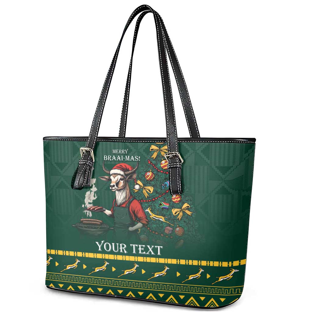 Personalised South Africa Christmas Leather Tote Bag Bokke Merry Braai-mas LT7