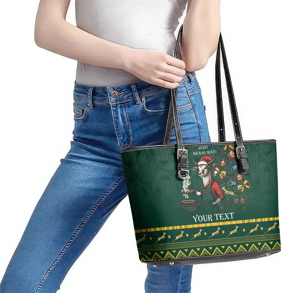 Personalised South Africa Christmas Leather Tote Bag Bokke Merry Braai-mas LT7