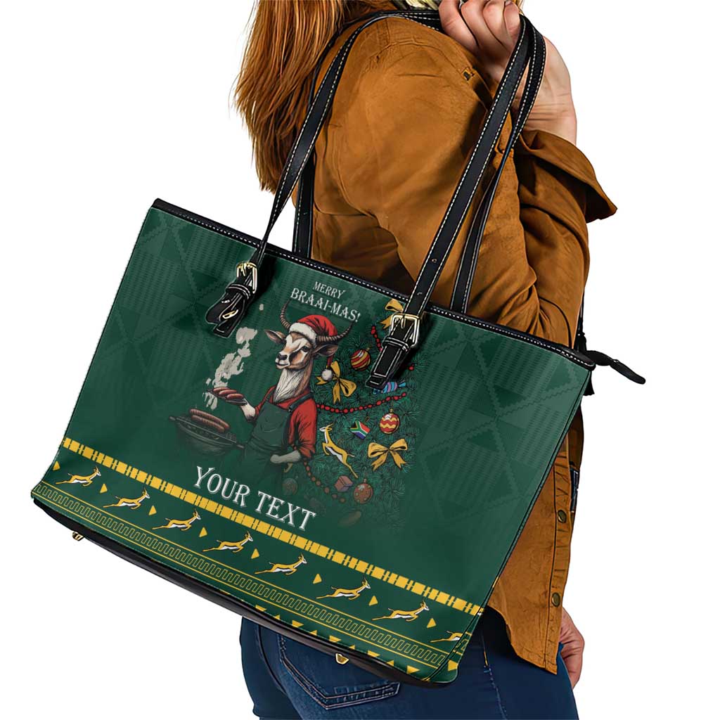 Personalised South Africa Christmas Leather Tote Bag Bokke Merry Braai-mas LT7