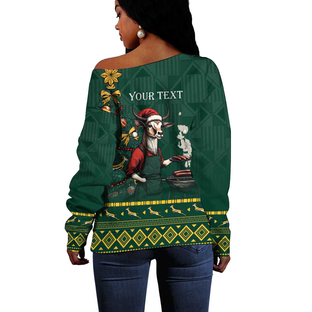 Personalised South Africa Off Shoulder Sweater Springbok Christmas Braai LT7
