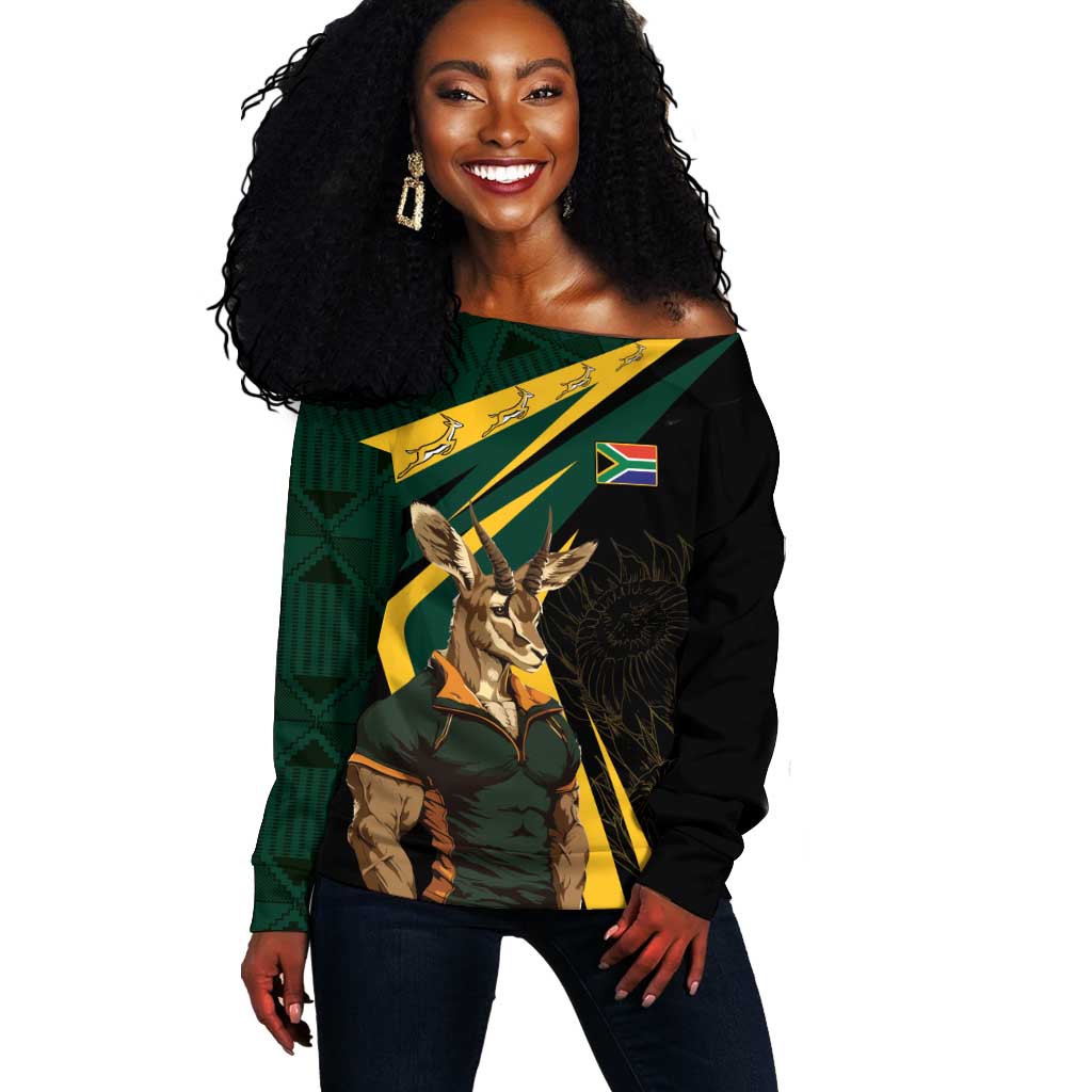South Africa Bokke Personalised Off Shoulder Sweater Mascot Dynamic LT7