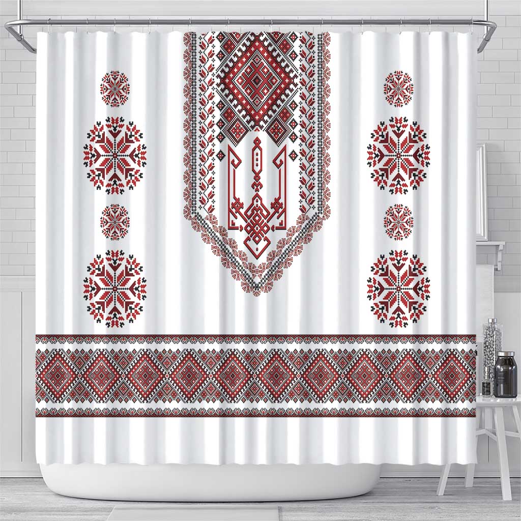 Ukraine Vyshyvanka Inspired Patterns Shower Curtain White LT7