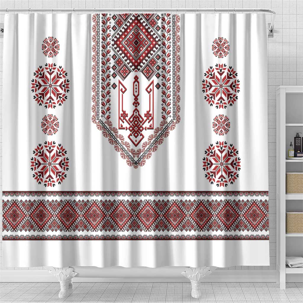 Ukraine Vyshyvanka Inspired Patterns Shower Curtain White LT7