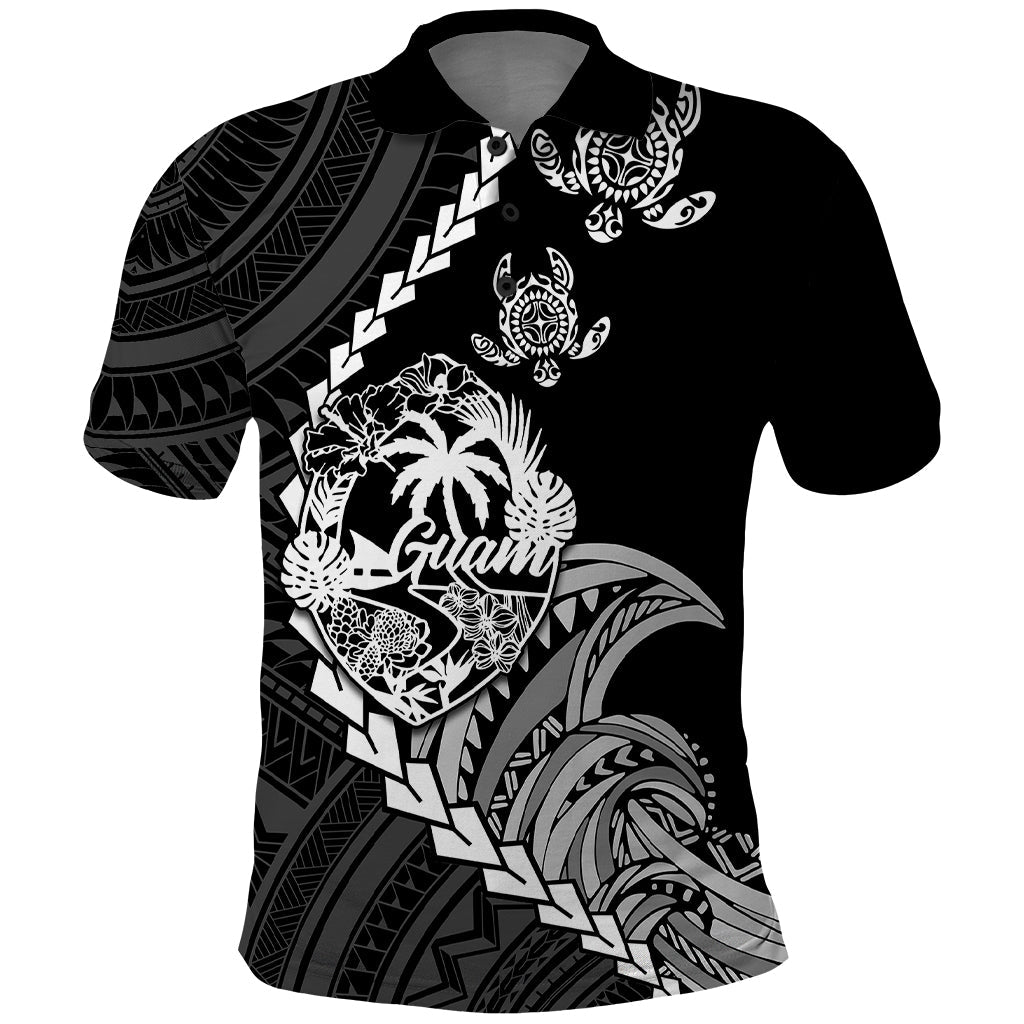 Custom Guam Polo Shirt Tribal Turtles Curves Style Black LT7