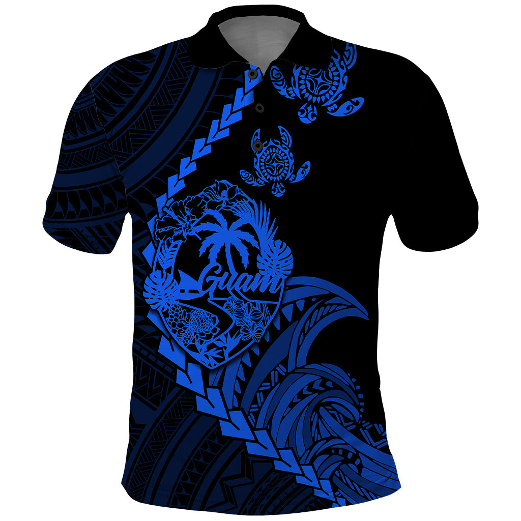 Custom Guam Polo Shirt Tribal Turtles Curves Style Blue LT7