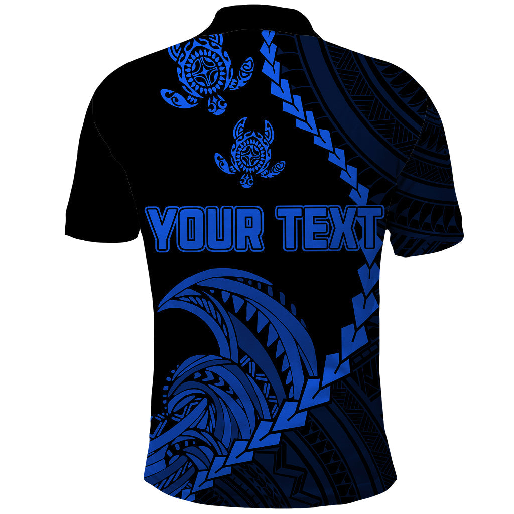 Custom Guam Polo Shirt Tribal Turtles Curves Style Blue LT7