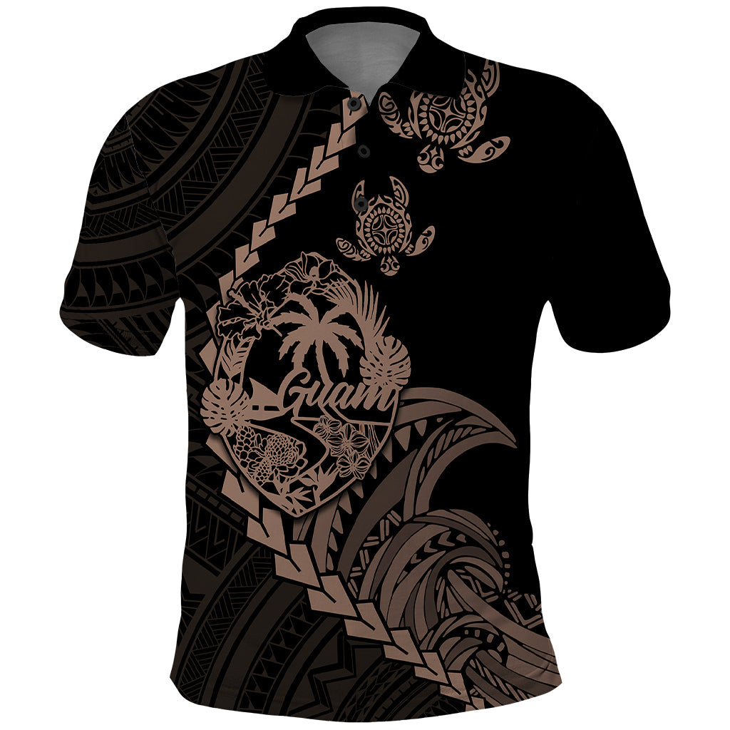 Custom Guam Polo Shirt Tribal Turtles Curves Style Brown LT7