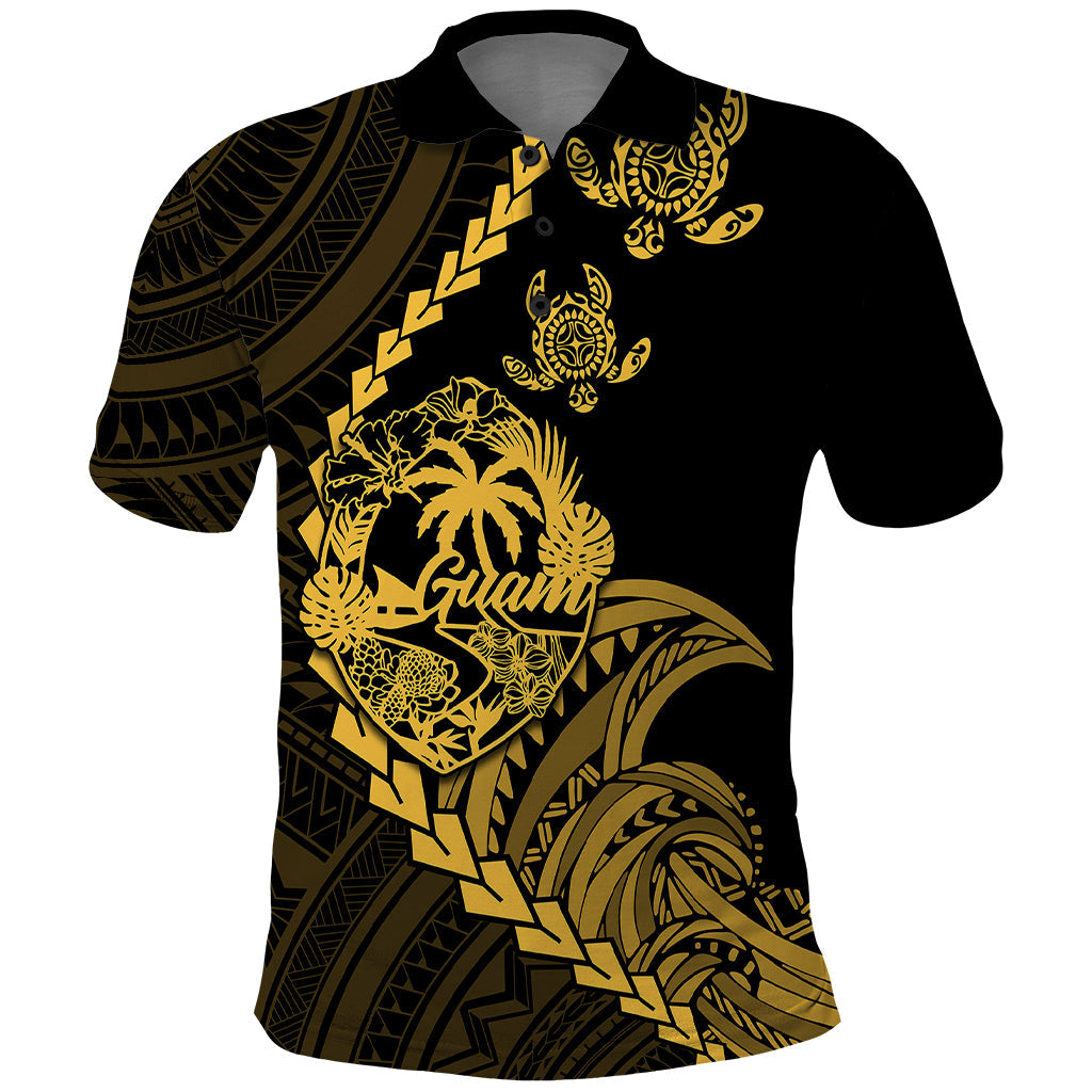 Custom Guam Polo Shirt Tribal Turtles Curves Style Gold LT7