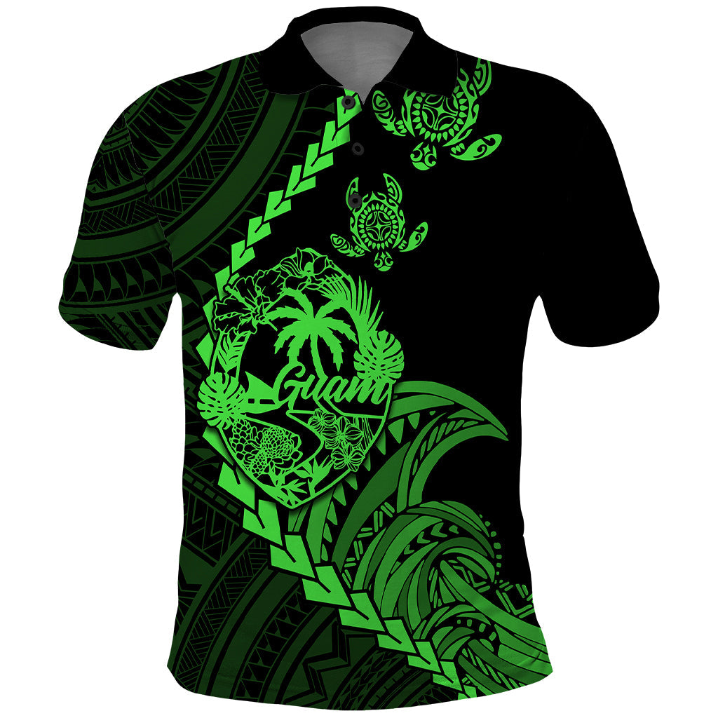 Custom Guam Polo Shirt Tribal Turtles Curves Style Green LT7
