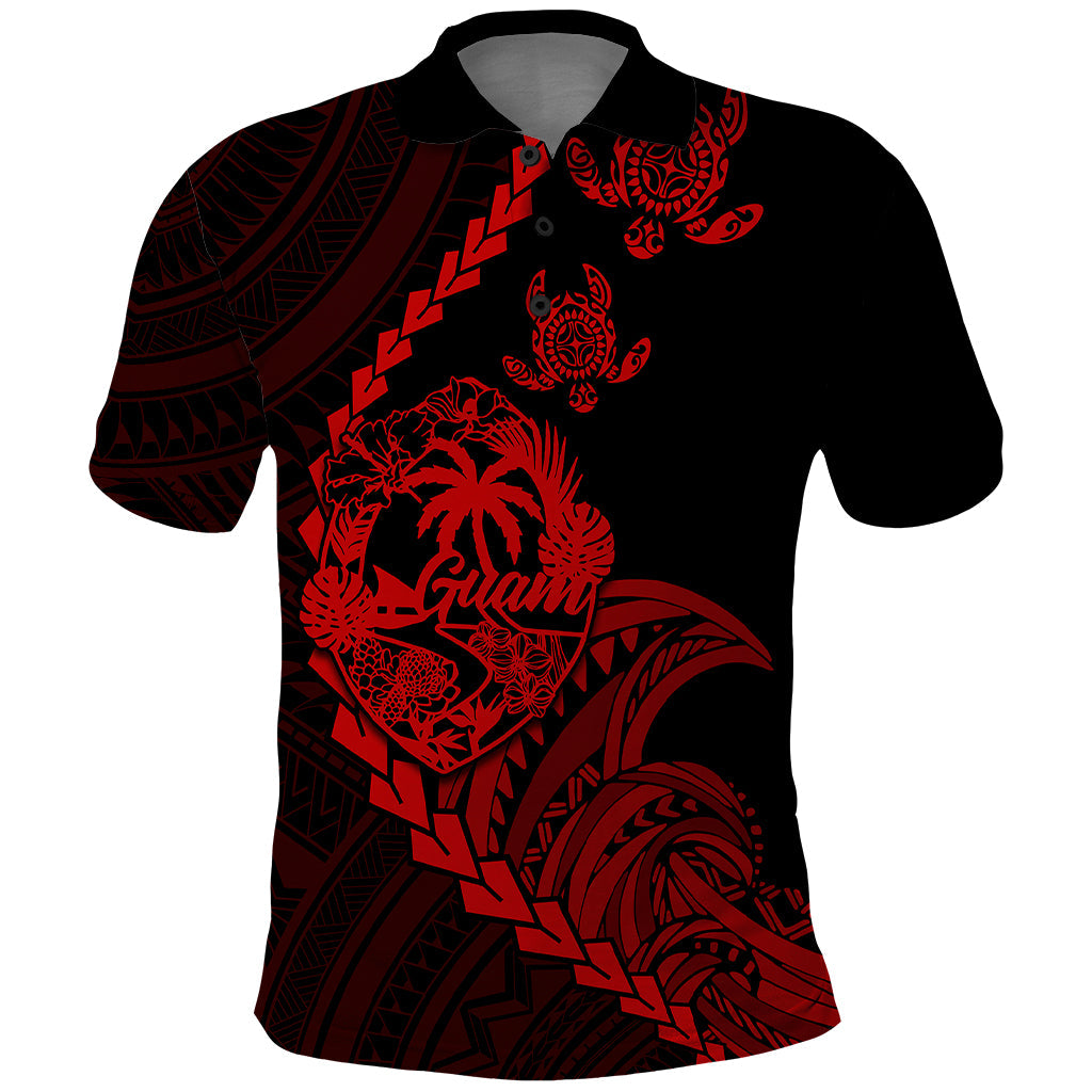 Custom Guam Polo Shirt Tribal Turtles Curves Style Red LT7