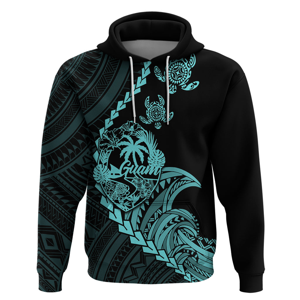 Custom Guam Hoodie Tribal Turtles Curves Style - Turquoise LT7