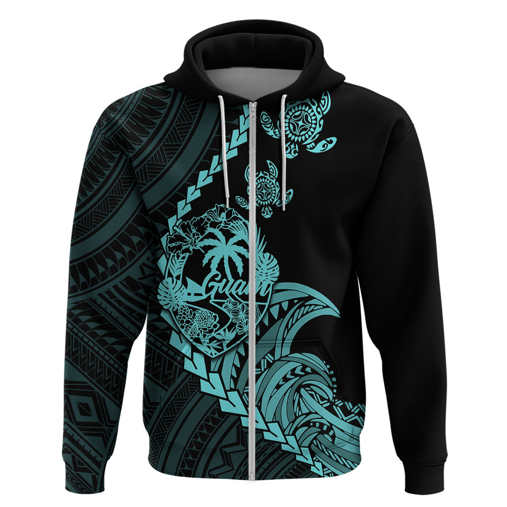 Custom Guam Hoodie Tribal Turtles Curves Style - Turquoise LT7
