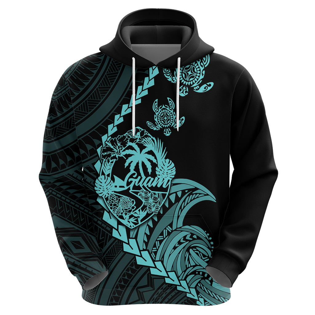 Custom Guam Hoodie Tribal Turtles Curves Style - Turquoise LT7