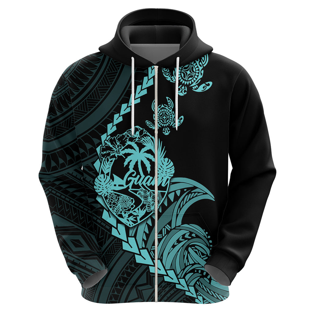 Custom Guam Hoodie Tribal Turtles Curves Style - Turquoise LT7