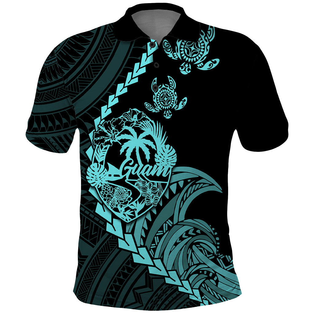 Custom Guam Polo Shirt Tribal Turtles Curves Style Turquoise LT7
