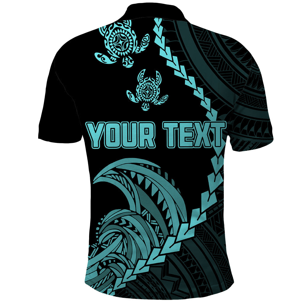 Custom Guam Polo Shirt Tribal Turtles Curves Style Turquoise LT7