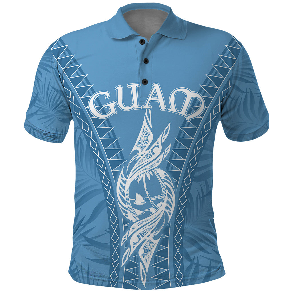 Custom Guam Polo Shirt Chamoro Latte Stone Mix Tropical Blue LT7