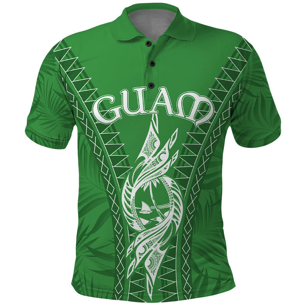 Custom Guam Polo Shirt Chamoro Latte Stone Mix Tropical Green LT7