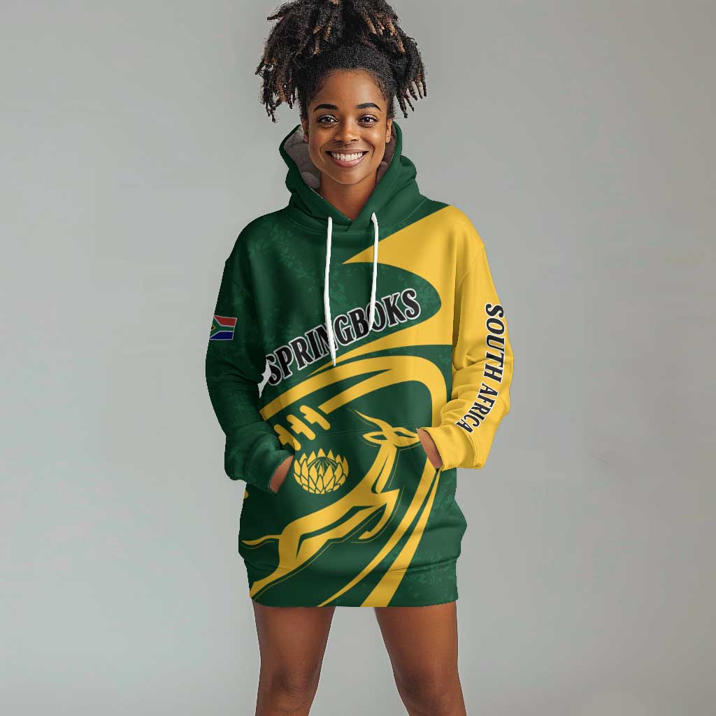 Personalised South Africa Rugby Hoodie Dress Bokke Champions Sporty Dynamics LT7