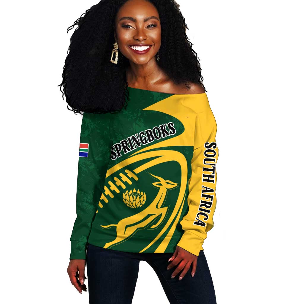 Personalised South Africa Rugby Off Shoulder Sweater Bokke Champions Sporty Dynamics LT7