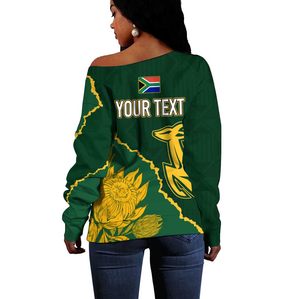 Personalised South Africa Rugby 2023 Off Shoulder Sweater Bokke Champions Kente Ethnic LT7