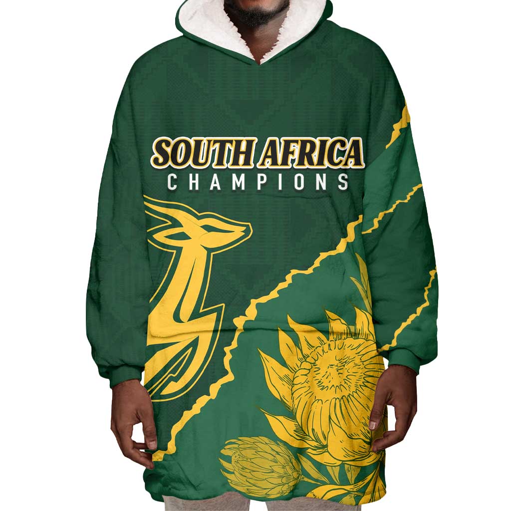 Personalised South Africa Rugby 2023 Wearable Blanket Hoodie Bokke Champions Kente Ethnic LT7