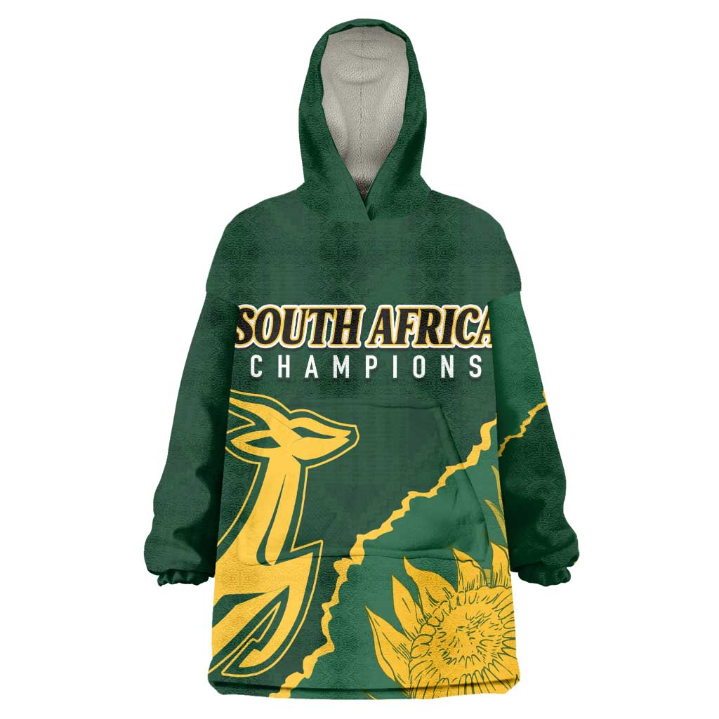 Personalised South Africa Rugby 2023 Wearable Blanket Hoodie Bokke Champions Kente Ethnic LT7
