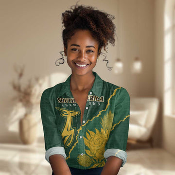 Personalised South Africa Rugby 2023 Women Casual Shirt Bokke Champions Kente Ethnic LT7