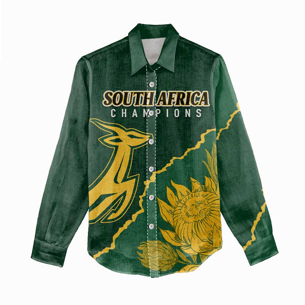 Personalised South Africa Rugby 2023 Women Casual Shirt Bokke Champions Kente Ethnic LT7
