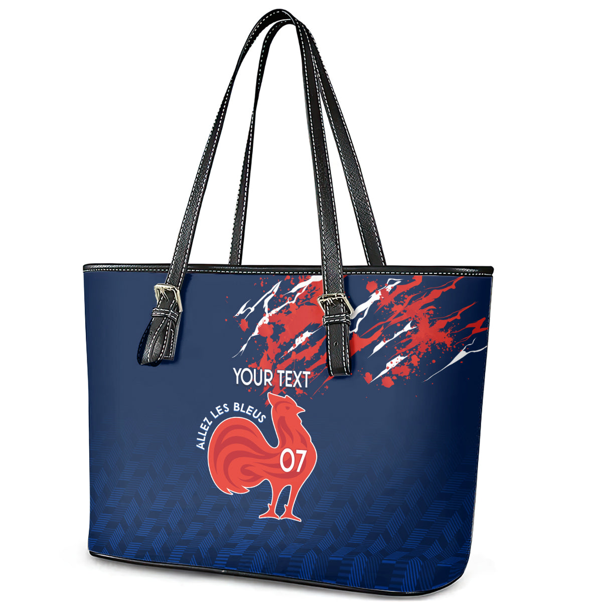 Personalised France Rugby Leather Tote Bag 2023 World Cup Allez Les Bleus Grunge Style LT7