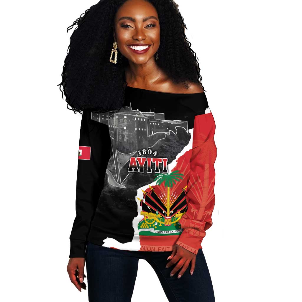 Personalized Haiti First Black Republic 1804 Off Shoulder Sweater Ayiti Citadel Laferriere LT7