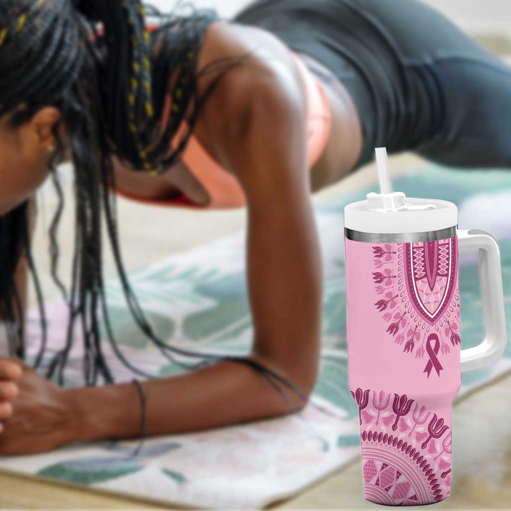 Afro Breast Cancer Awareness Dashiki Tumbler With Handle Glamorous Pink LT7