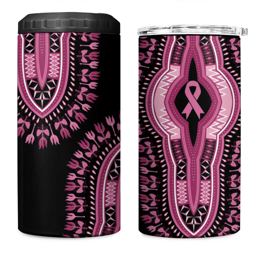 Breast Cancer Awareness Pink Ribbon Afro 4 in 1 Can Cooler Tumbler Dashiki Style LT7