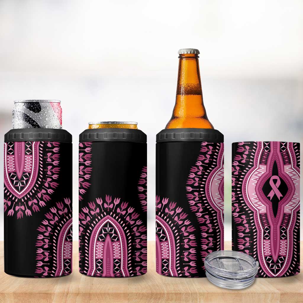 Breast Cancer Awareness Pink Ribbon Afro 4 in 1 Can Cooler Tumbler Dashiki Style LT7