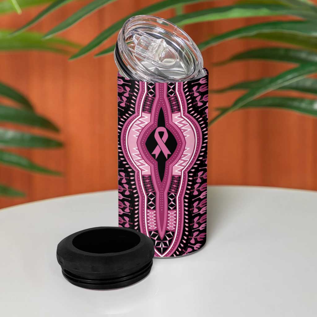 Breast Cancer Awareness Pink Ribbon Afro 4 in 1 Can Cooler Tumbler Dashiki Style LT7