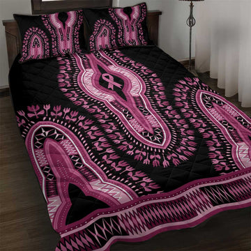 Breast Cancer Awareness Pink Ribbon Afro Quilt Bed Set Dashiki Style LT7