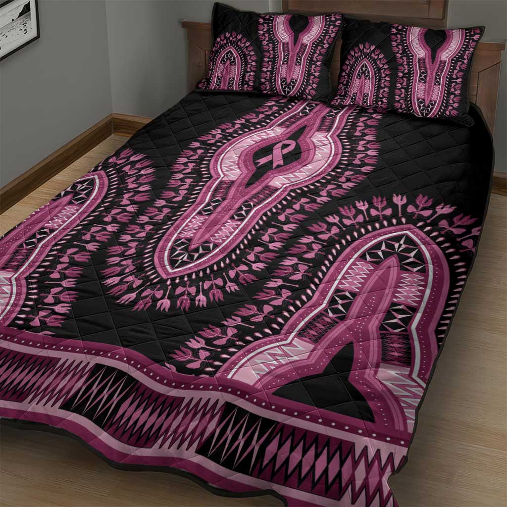 Breast Cancer Awareness Pink Ribbon Afro Quilt Bed Set Dashiki Style LT7