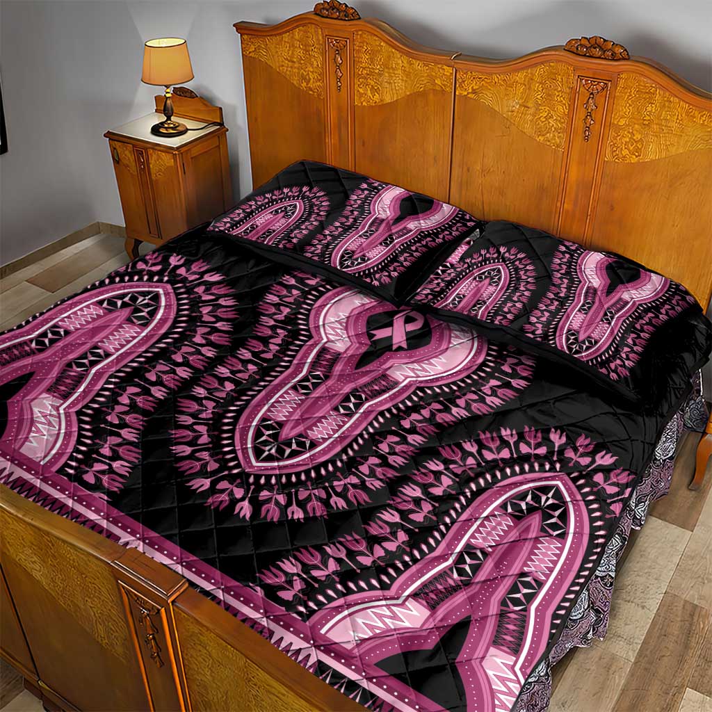 Breast Cancer Awareness Pink Ribbon Afro Quilt Bed Set Dashiki Style LT7
