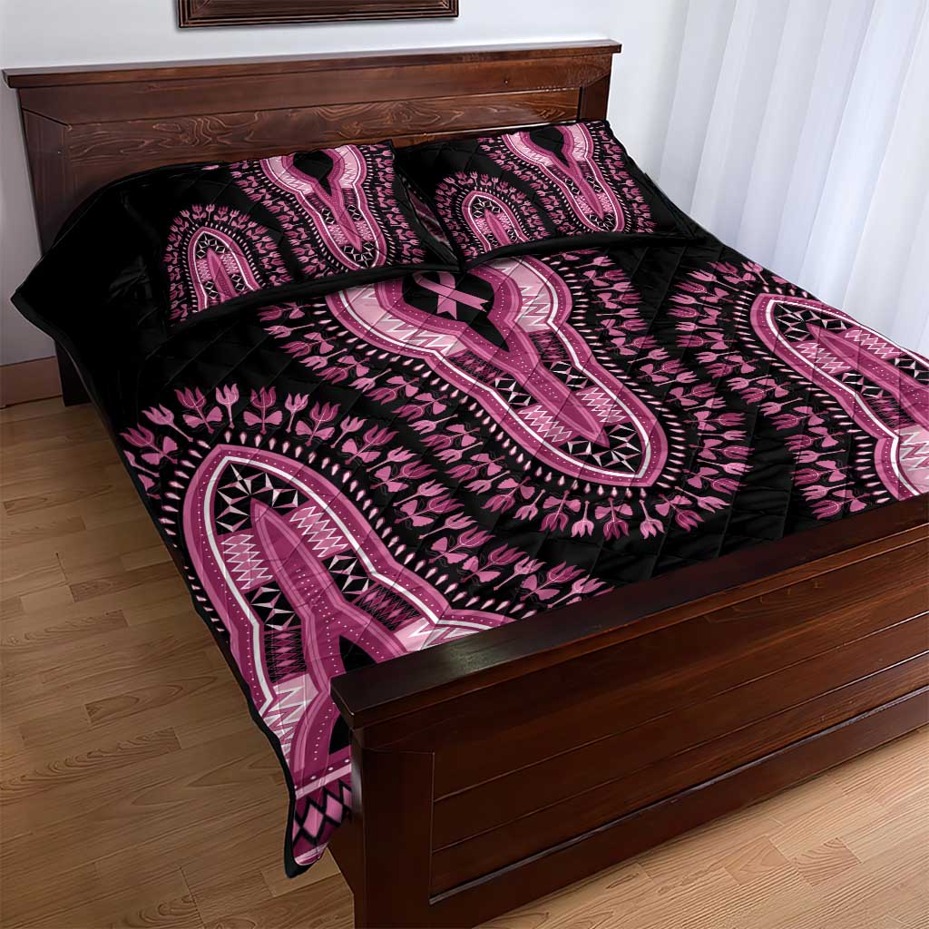 Breast Cancer Awareness Pink Ribbon Afro Quilt Bed Set Dashiki Style LT7