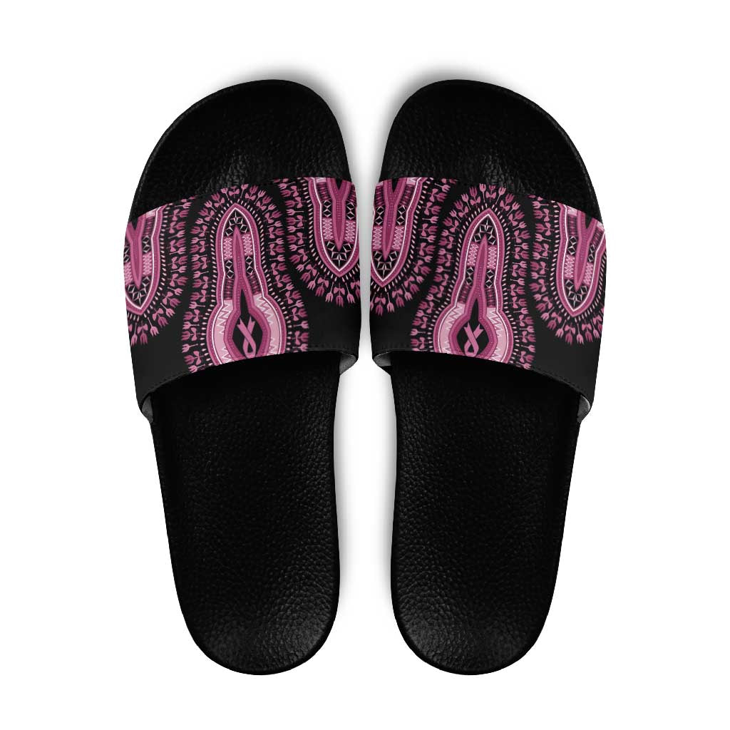 Breast Cancer Awareness Pink Ribbon Slide Sandals Dashiki Style LT7