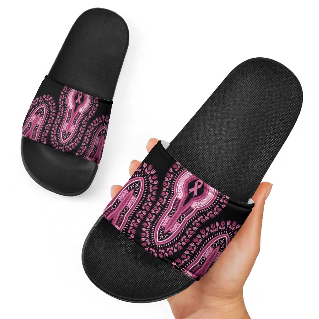 Breast Cancer Awareness Pink Ribbon Slide Sandals Dashiki Style LT7