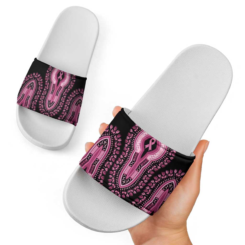 Breast Cancer Awareness Pink Ribbon Slide Sandals Dashiki Style LT7