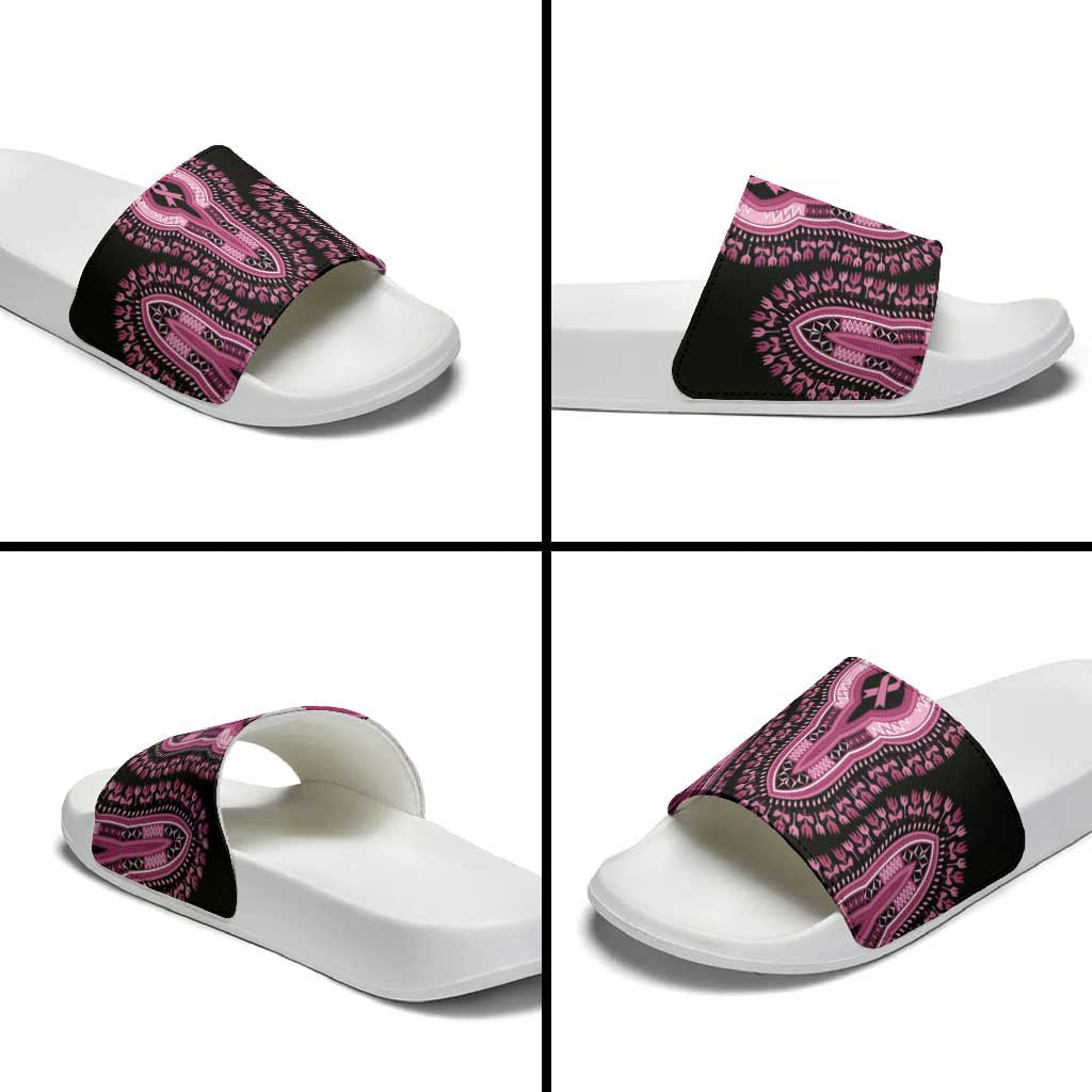 Breast Cancer Awareness Pink Ribbon Slide Sandals Dashiki Style LT7