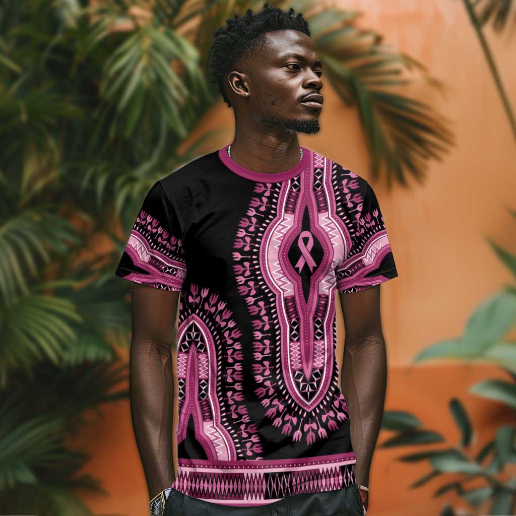 Breast Cancer Awareness Pink Ribbon Afro T shirt Dashiki Style LT7