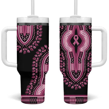 Breast Cancer Awareness Pink Ribbon Afro Tumbler With Handle Dashiki Style LT7