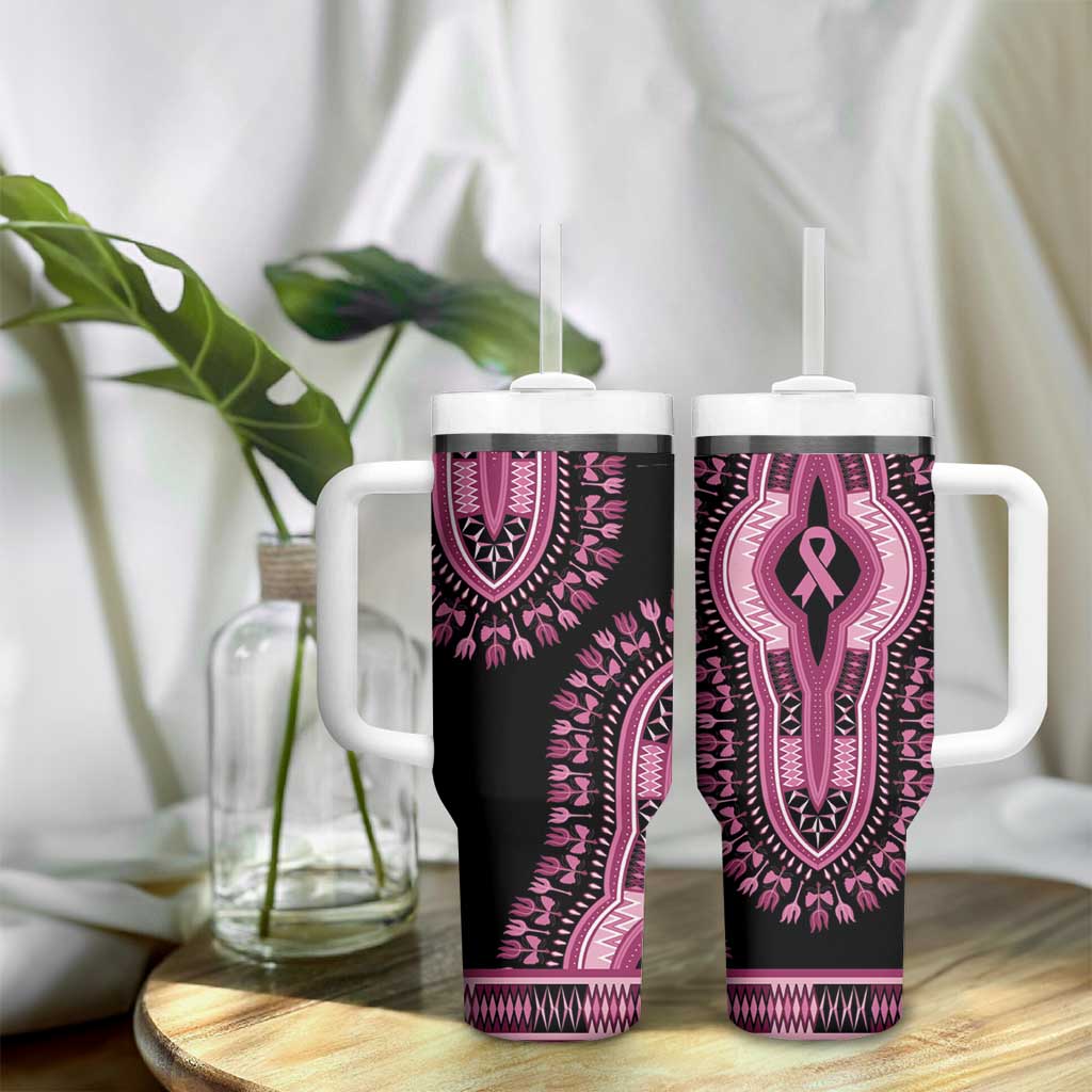 Breast Cancer Awareness Pink Ribbon Afro Tumbler With Handle Dashiki Style LT7