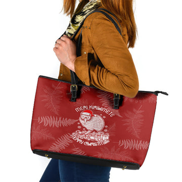 New Zealand Christmas Leather Tote Bag Silver Fern Mix Kiwi Bird Ver01 LT7