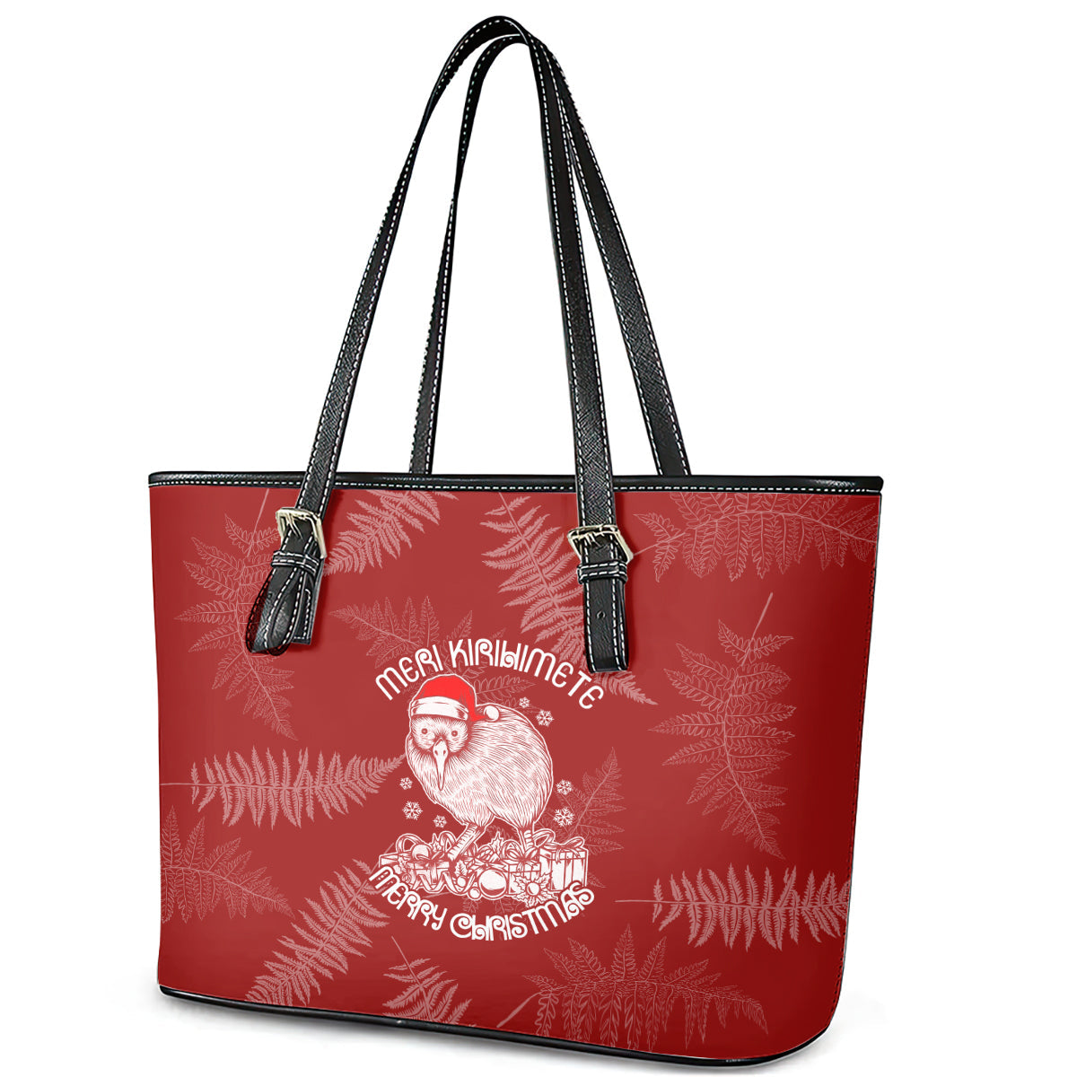 New Zealand Christmas Leather Tote Bag Silver Fern Mix Kiwi Bird Ver01 LT7